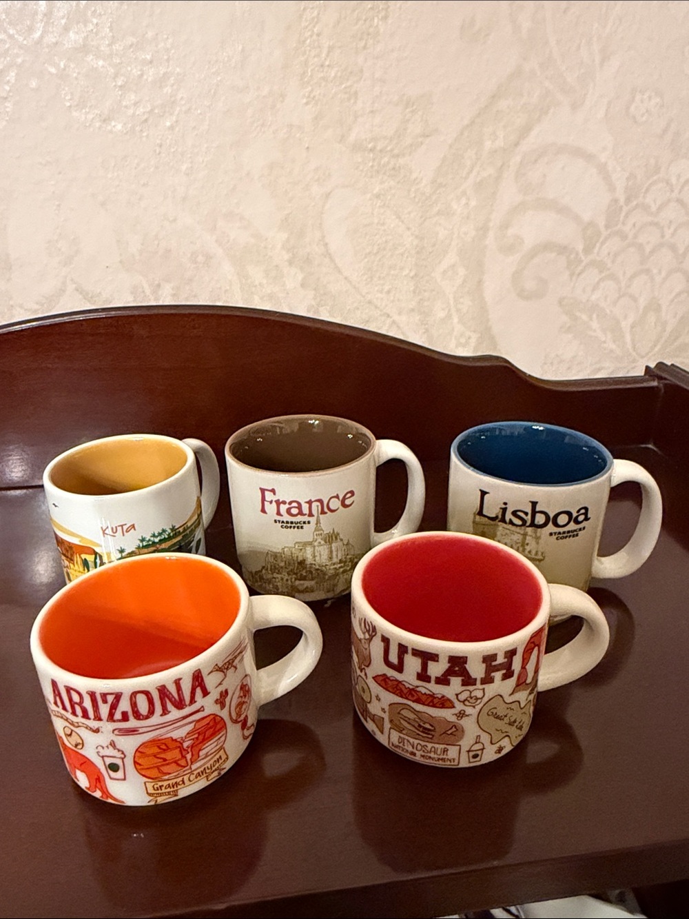 5 mini Starbucks Mugs , France , Lisboa, Kuta,Utah,Arizona